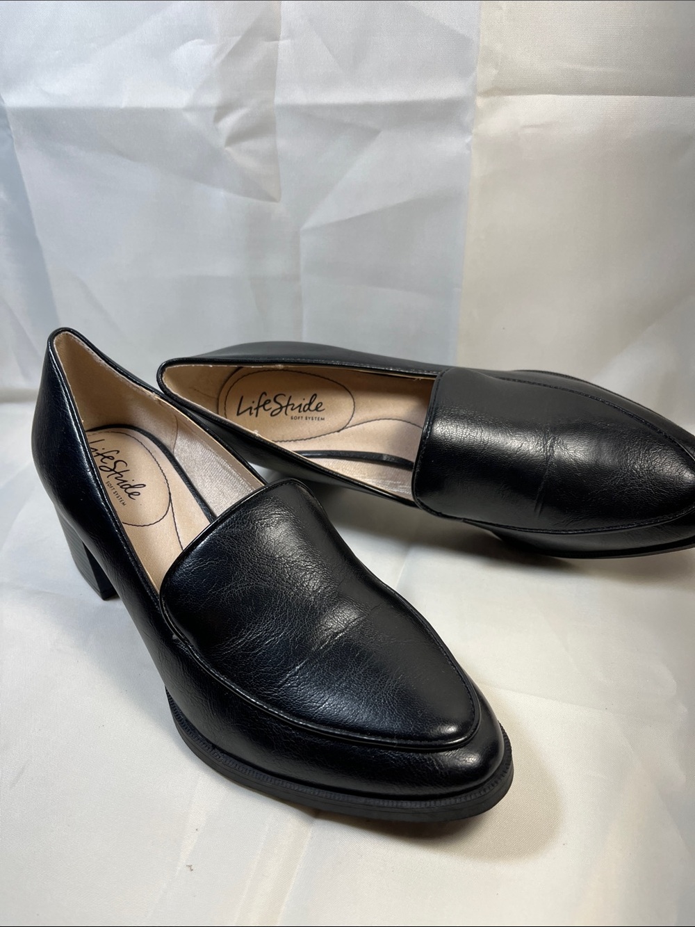 Life Stride Black Slip-On Leather Loafers with Low Heel